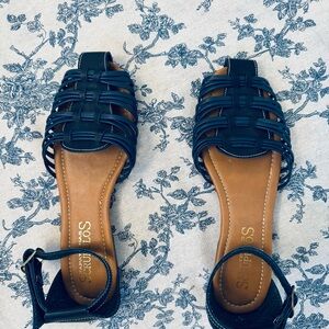 Mexican Hand Made Leather  Blue Sandals with Ankle Strap- Merida Yucatan Mexico